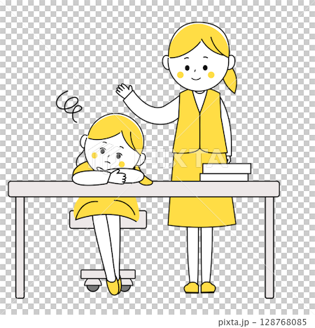 悩んでいる女性を励ますビジネスウーマンのイラスト 128768085