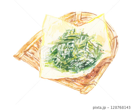 緑茶の茶葉の水彩イラスト 128768143