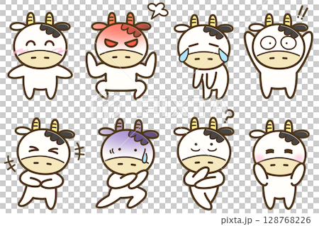 牛臉部表情圖示集（全身）| 暖心的牛角色素材 128768226