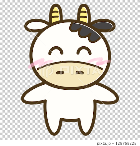 にっこり顔うしこの全身アイコン｜笑顔のかわいい牛キャラクター素材 128768228