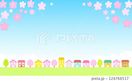 《AI画像》桜咲く春の住宅街 128768517