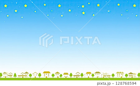 《AI画像》星が煌めく夜の住宅街 128768594
