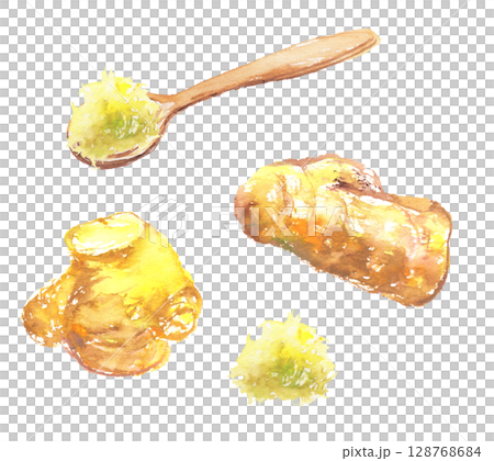 水彩で描いた生姜のイラストセット 128768684