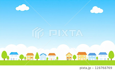 《AI画像》夏の青空が広がる住宅街 128768769