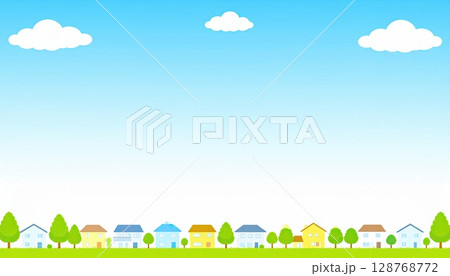《AI画像》夏の青空が広がる住宅街 128768772