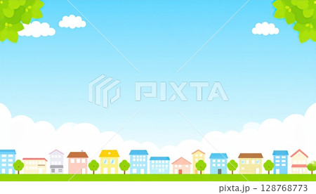 《AI画像》夏の青空が広がる住宅街 《AI画像》夏の青空が広がる住宅街 128768773