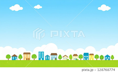 《AI画像》夏の青空が広がる住宅街 128768774