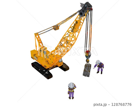 建設土木工事現場でクローラークレーンで玉掛け作業の安全確認をする作業員 建設土木工事現場でクローラークレーンで玉掛け作業の安全確認をする作業員 128768776