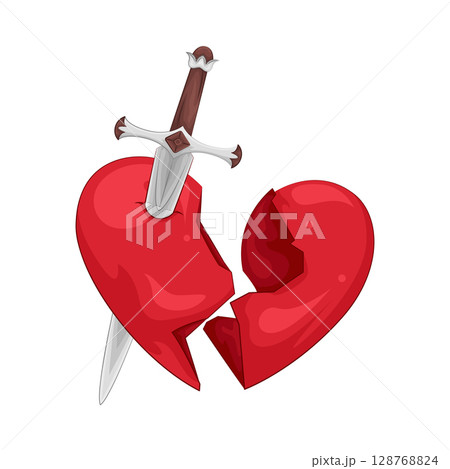 Illustration of heart pierced by a sword 128768824