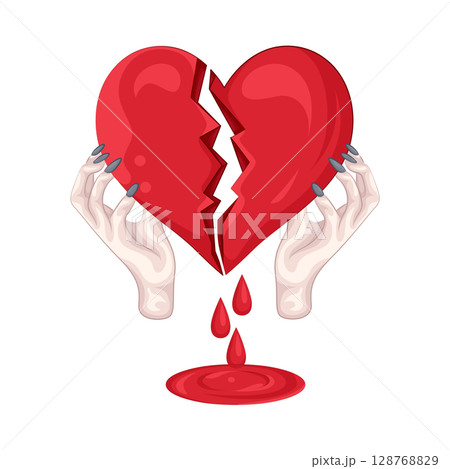 Illustration of Hand Holding Broken Heart Illustration of Hand Holding Broken Heart 128768829