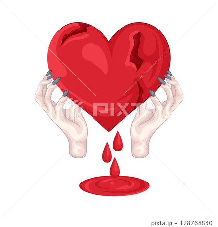 Illustration of Hand Holding Broken Heart Illustration of Hand Holding Broken Heart 128768830