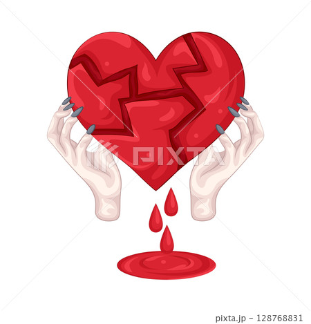 Illustration of Hand Holding Broken Heart  128768831