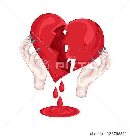 Illustration of Hand Holding Broken Heart  128768832