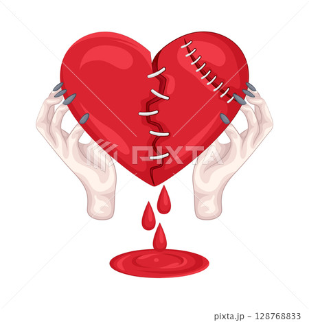 Illustration of Hand Holding Broken Heart  128768833