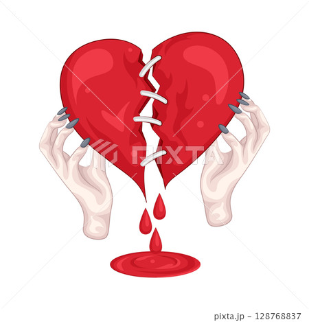 Illustration of Hand Holding Broken Heart Illustration of Hand Holding Broken Heart 128768837