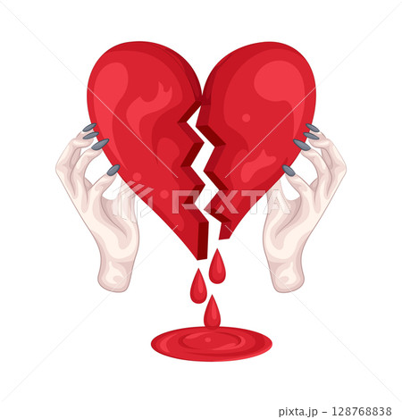 Illustration of Hand Holding Broken Heart Illustration of Hand Holding Broken Heart 128768838