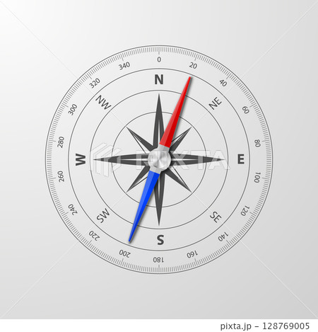 Vector Compass Realistic Icon for Navigation. Travel Compass Rose Illustration, Nautical Compass for Adventure, Journey and Tourism Design. Vintage Compass Map Element, Directional Symbol 128769005