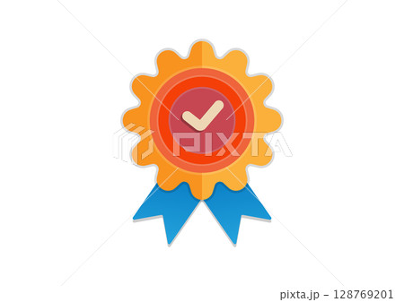 Award Badge Icon with Ribbon and Checkmark 128769201