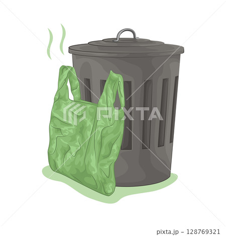 Illustration of Plastic Bag and Trash Bin Illustration of Plastic Bag and Trash Bin 128769321