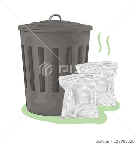 Illustration of Plastic Bag and Trash Bin Illustration of Plastic Bag and Trash Bin 128769326