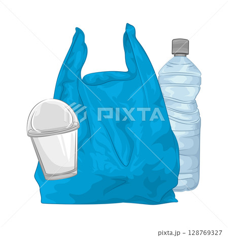 Illustration of Plastic Bag and Plastic Bottle Illustration of Plastic Bag and Plastic Bottle 128769327