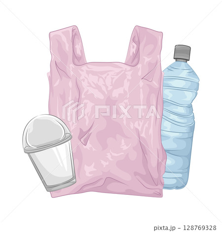 Illustration of Plastic Bag and Plastic Bottle  128769328