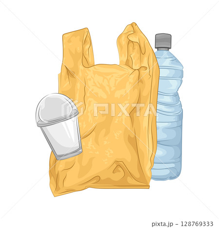 Illustration of Plastic Bag and Plastic Bottle  128769333