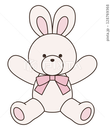リボンをつけたかわいいうさぎのぬいぐるみのベクターイラスト。兔、アイコン 128769368