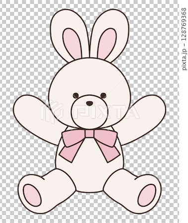 リボンをつけたかわいいうさぎのぬいぐるみのベクターイラスト。兔、アイコン 128769368