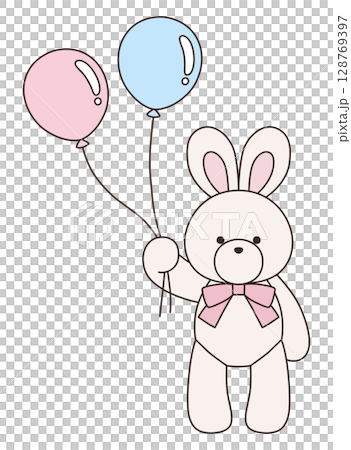 Vector illustration of a cute stuffed rabbit with a ribbon. Rabbit, icon, balloon 128769397