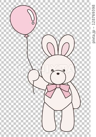 Vector illustration of a cute stuffed rabbit with a ribbon. Rabbit, icon, balloon Vector illustration of a cute stuffed rabbit with a ribbon. Rabbit, icon, balloon 128769398