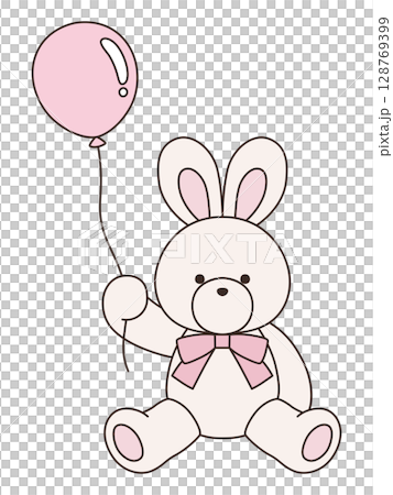Vector illustration of a cute stuffed rabbit with a ribbon. Rabbit, icon, balloon Vector illustration of a cute stuffed rabbit with a ribbon. Rabbit, icon, balloon 128769399