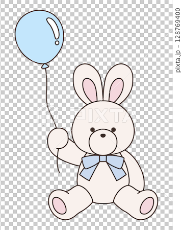 Vector illustration of a cute stuffed rabbit with a ribbon. Rabbit, icon, balloon 128769400
