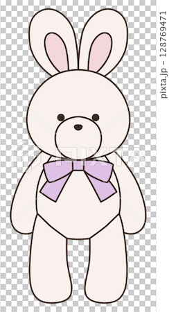 リボンをつけたかわいいうさぎのぬいぐるみのベクターイラスト。兔、アイコン 128769471
