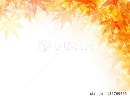 黄色のキラキラした背景と紅葉 128769486