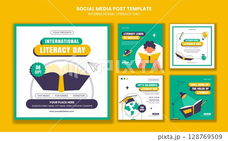 International Literacy Day Vector Illustration with Social Media Post Layout in Flat Cartoon Style International Literacy Day Vector Illustration with Social Media Post Layout in Flat Cartoon Style 128769509