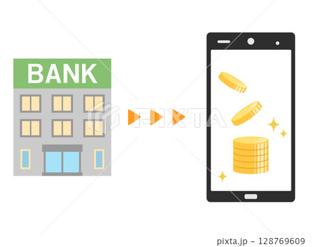 銀行からスマホへの資金の送金をイメージしたイラスト 128769609