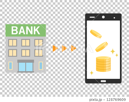 銀行からスマホへの資金の送金をイメージしたイラスト 128769609