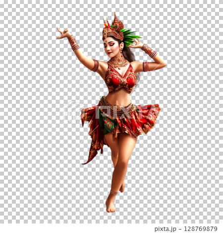 Traditional Indonesian Dance Performance by Graceful Dancer in Colorful Costume 128769879