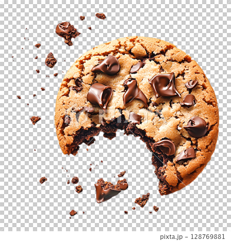Delicious Chocolate Chip Cookie with Melting Chocolate on a White Background 128769881