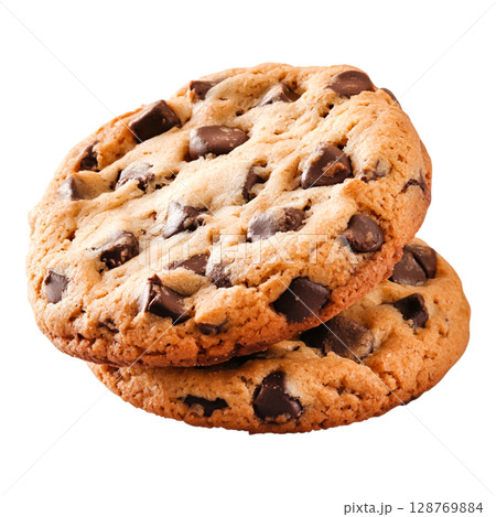 Freshly Baked Chocolate Chip Cookies Stacked on a White Background for Delicious Treats Freshly Baked Chocolate Chip Cookies Stacked on a White Background for Delicious Treats 128769884