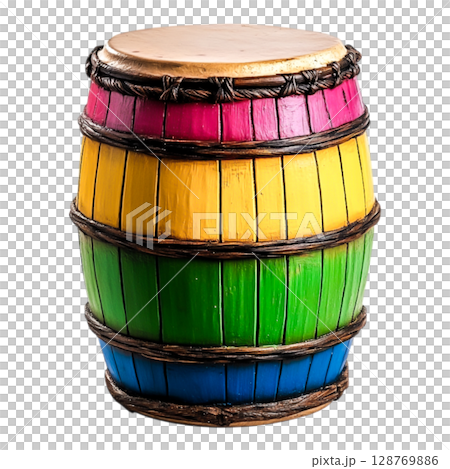Colorful Wooden Barrel with Bright Stripes for Decoration or Storage Purpose Colorful Wooden Barrel with Bright Stripes for Decoration or Storage Purpose 128769886