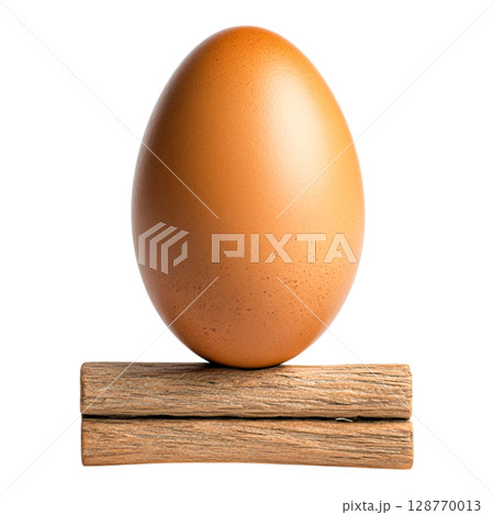 Brown Egg on Wooden Surface, Isolated with Natural Minimalist Design 128770013