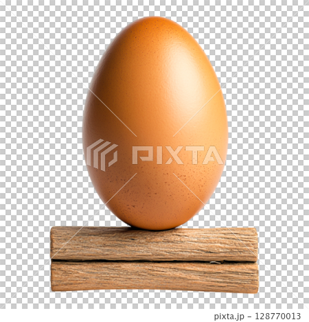 Brown Egg on Wooden Surface, Isolated with Natural Minimalist Design 128770013