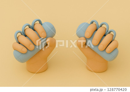 ミニチュアの手が握るリハビリ用グリップボール（クレイアート） 128770420