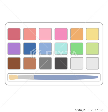 固形絵の具と筆のセット｜携帯パレット素材 128771338