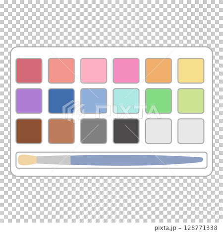 固形絵の具と筆のセット｜携帯パレット素材 128771338
