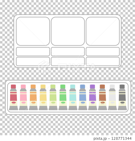 Paint set with white palette | Flat illustration material 128771344