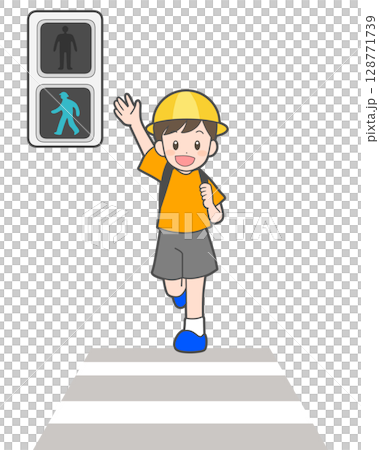 横断歩道を渡る男の子 128771739