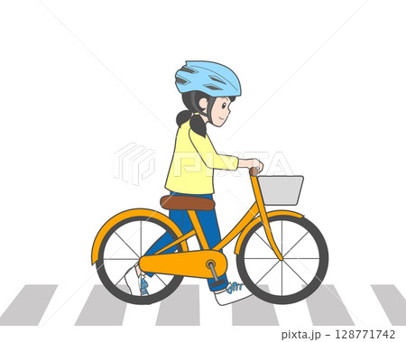 自転車を押して歩く子ども 128771742
